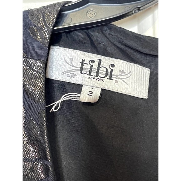 Tibi Women Sheath Dress Shiny Metallic Jaqcuard Sleeveless Back Zip Black Sz. 2‎ - Picture 5 of 10